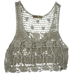 Hollister Women Sleeveless Knit Crotchet Top Festival Boho Beach Cream Size XS/S